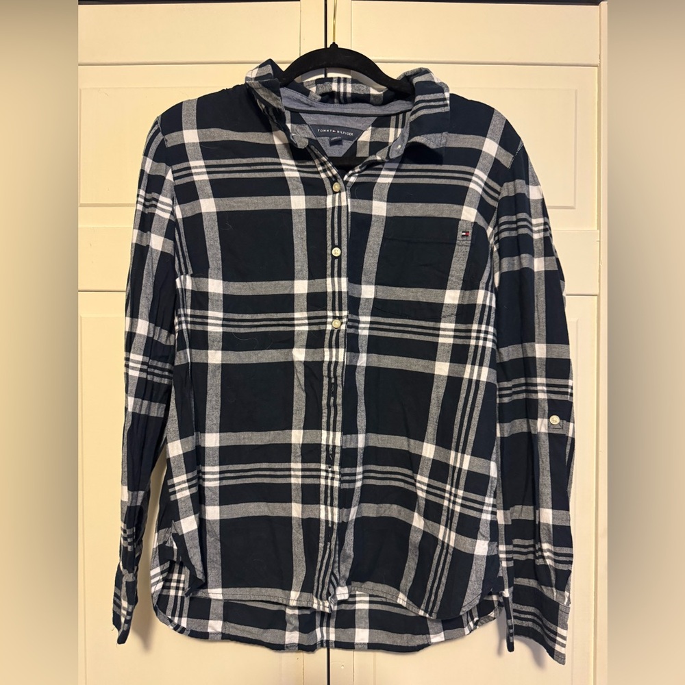 Tommy Hilfiger Blue and White Checkered Shirt